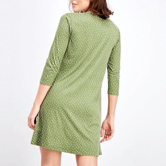 NEW NWT NINE BRITTON STITCH FIX Skylee Brushed Knit Dress Olive Green Polka Dot - Picture 3 of 12